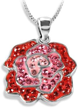 Ashley Arthur .925 Silver Crystal Flowering Rose Pendant Made with Swarovski Elements