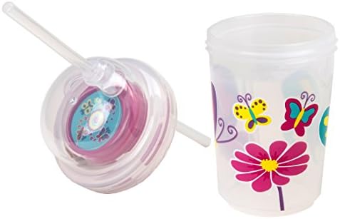 nuspin kids 8 oz Sip & Spin Fun Straw Cup, Butterflies Fly Around When You Drink