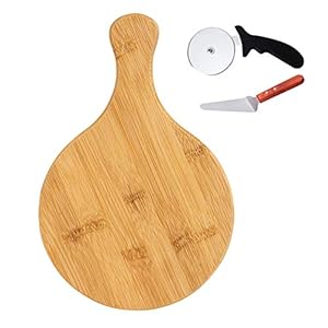 MNBV Ronde Bamboe Pizza Peel Paddle Board Cake Lifter Serving Tray met Pizza Cutter en Pizza Schop voor Brood, Kaas…