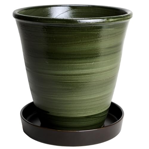 鉢 三河焼 KANEYOSHI 【日本製/安心の国産品質】 陶器 植木鉢 小春 グリーン 8号 皿付 の商品画像