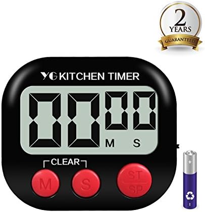 yuangao Digital Kitchen Timer, 1 Pack Cooking Timers, Large LCD Display, Loud Alarm, Magnetic Backing, Easy to Operate for Cooking, Baking, Sports, Games, Facial(Battery Included, Black)