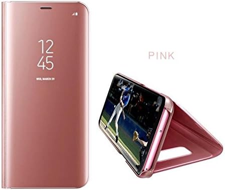 For Iphone X, Holder Phone Case Electroplate Clear Smart Kickstand Mirror View Flip Cover Sleep Wake (Pink)