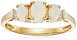 10k Yellow Gold October Birthstone 3-Stone Opal with Diamond-Accent Ring, Size 7