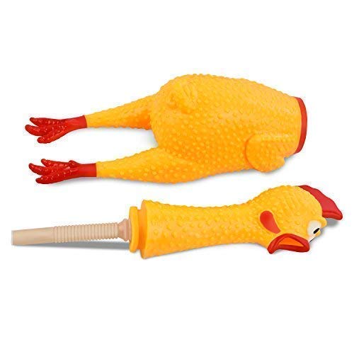 Hilarious 15" Rubber Screaming Chicken Toy For Kids & Pets - Super Durable & Funny Squeaky Chicken Dog Chew Toy - Silly Squeezing & Squawking Novelty Gift Idea - Vibrant Colors & Wacky Design