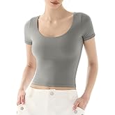 PUMIEY Women's Scoop Neck Short Sleeve T Shirt Slim Fit Sexy Tops Smoke Cloud Collection