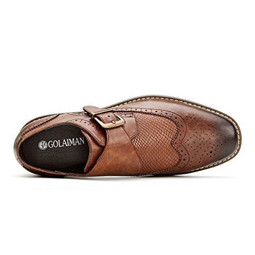 Men’s Monk Strap Dress Shoes Wingtip Plaine Toe Single Buckle Slip on Loafer Brown 12 - Thumbnail 3