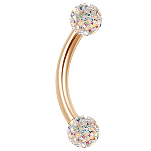 16g 5/16 8mm Curved Barbell Nose Helix Rook Rim Lobe Cartilage Eyebrow Snake Bite Tragus Ferido Crystal Balls CABB Pick Color