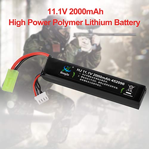 11.1V Airsoft Battery 2000mAh 30C Rechargeable Hobby LiPo Battery with Mini Tamiya Connector for Airsoft Guns Airsoft Rifle