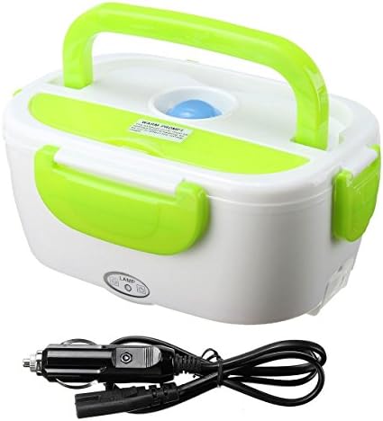 Crazybravo Plastic Keep Warm Lunch Box Sandwich Picnic Lunch Box Lunch Food Containers Washable Electric Lunch Box w/ 12V Car Adapter Plug Cable (Green)