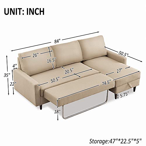 Merax 84" Reversible Sleeper Sectional Sofa Couch with PullOut Sleeper