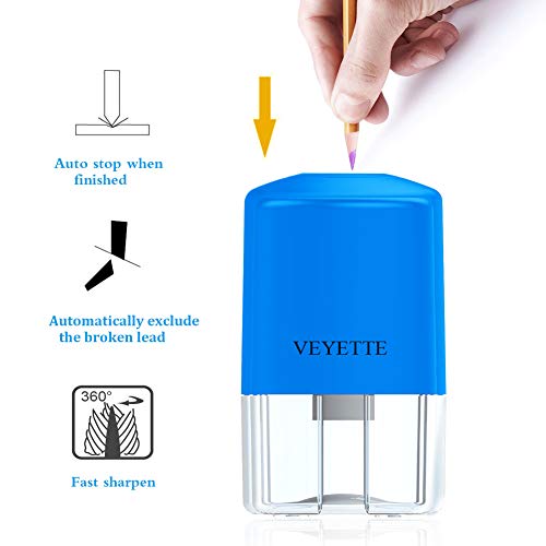 Electric Pencil Sharpener,VEYETTE Efficient Pencil Sharpener with Helical Blade for No.2 Pencils and Colored Pencils, Adapter Included, Blue