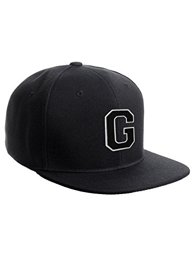 I&W HatgearClassic Snapback Hat Custom A to Z Initial Raised Letters, Black Cap White Black