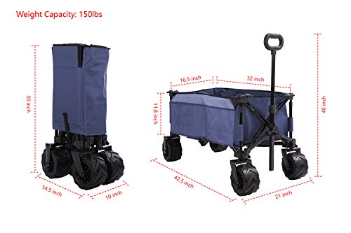 Patio Guarder Folding Collapsible Wagon Cart, All Terrain Utility Wagon, Heavy Duty Outdoor Garden Beach Wagon - Perfect Use for Camping, Shopping, Picnic, Beach, Sports, Blue - Thumbnail 5