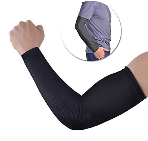 LEAPTECH Arm Sleeves, UV Sun Protection Compression Arm Sleeves Cover for Cycling, Running, Golf, Basketball, Football Sleeves for Men and Women to Cover Arms (1 Pair) (Black, Medium)