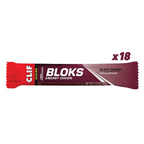 Clif BLOKS - Energy Chews - Black Cherry Flavor - 50mg Caffeine (2.1 Ounce Packet, 18 Count) (Packaging May Vary) (Best Foods To Eat While Training For A Marathon)