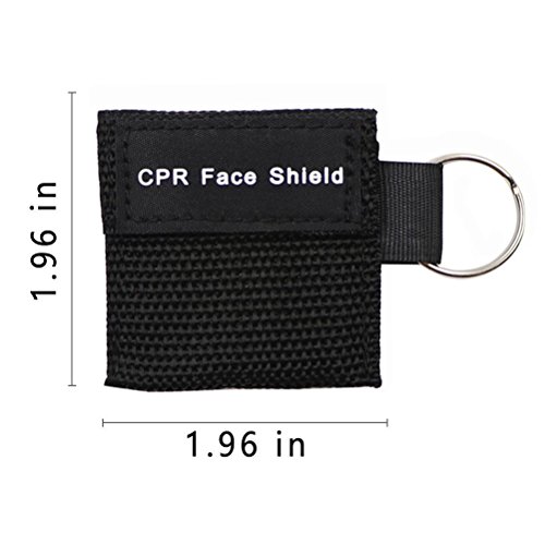 Pack of 10pcs CPR Mask Keychain Ring Emergency Kit Rescue Face Shields for First Aid or AED Training (Black)