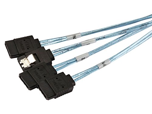 Monoprice 0.5m 30AWG Internal Mini SAS 36pin (SFF-8087) Male w/ Latch to SATA 7pin Female (x4) Forward Breakout Cable - Black