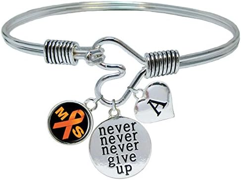 Custom Multiple Sclerosis Awareness Never Give Up Bracelet Choose Initial