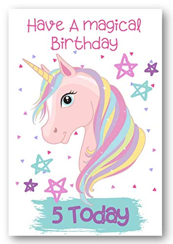 Second Ave Age 5 Children's Kids Magical Unicorn 5th Birthday Card Greetings Card