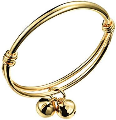 Tiffinys Jewelry 18K Gold Plated Expendable Bangle Bracelet for Baby with Bells 4.7"- 5.9"