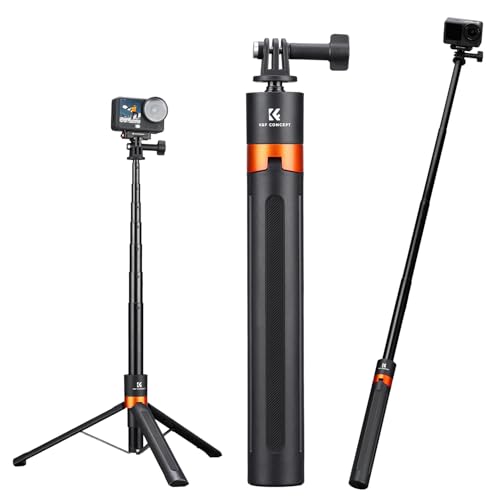 K&F CONCEPT Trípode y Selfie Stick Telescópico de 142 cm / 55,9", Bastón Portátil 2 en 1 con Base, Compatible con dji Osmo Action 6, dji Osmo Action 5 Pro/4/3, GoPro Hero 13/12/11/10/9/8