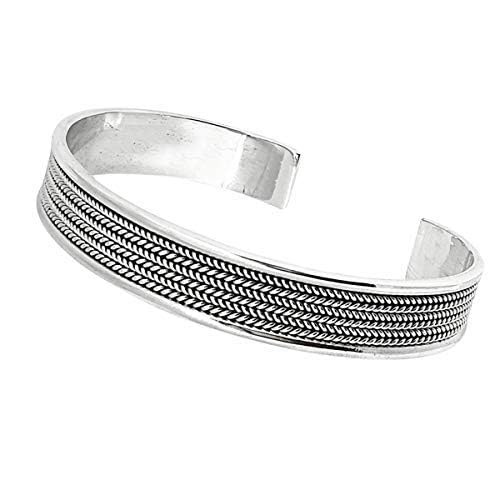 Treasure Bay Men's Women's Sterling Silver Bangle Bracelet | 10mm Iconic 925 Silver Adjustable Cuff – Gift Boxed