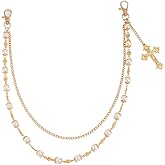 FOUTOUKEEP Double-Layer Pants Chain with Imitation Pearl and Floral Design, Keychain, Wallet Waist Chain, Bag Accessory