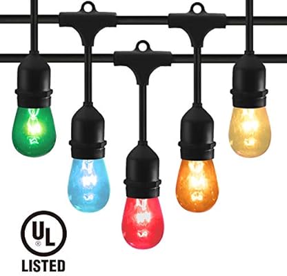 48 Ft Colored Outdoor String Lights With 15 Commercial Grade S14