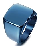 LOYALLOOK Mens Stainless Steel Biker Rings Signet Style Polished Classic Bands Ring Blue Tone Size 8-13