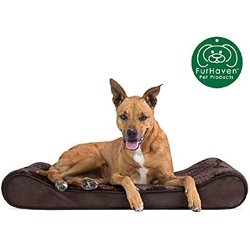 Furhaven Pet Dog Bed | Orthopedic Minky Plush & Velvet Ergonomic Luxe Lounger Cradle Mattress Contour Pet Bed w/ Removable Cover for Dogs & Cats, Espresso, Large