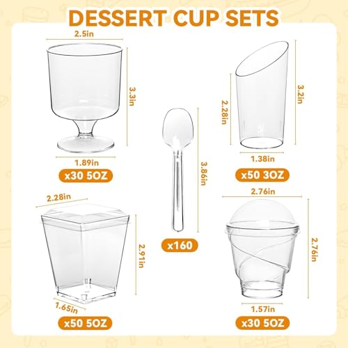 JPPSUJJ 400-Pack 5 oz Dessert Cups with Lids and Spoons, Clear Plastic Parfait & Yogurt Cups, Mini Shooter Cups for Parties, Ice Cream, Pudding, Fruit | Square Appetizer Containers