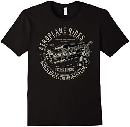 Mens Vintage Airplane Shirt Aviation Pilot Aeroplane T-Shirt XL Black