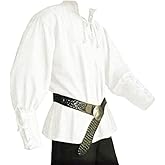 JIEFULL Men's Medieval Pirate Costume-Vintage Bandage Blouse-Mercenary Scottish Wide Cuff Shirt-Long Sleeve Viking Top