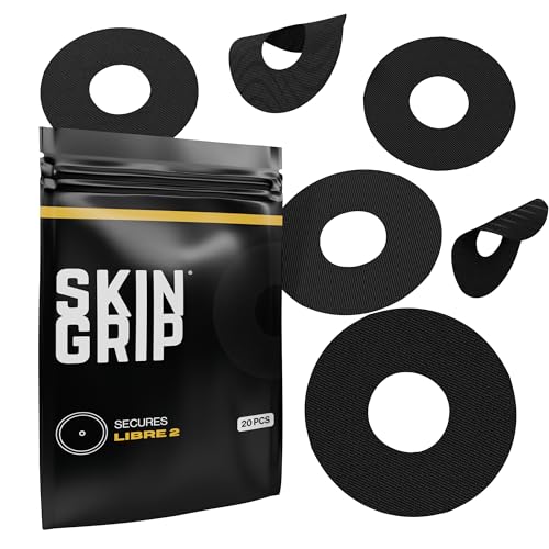 Skin Grip Freestyle Libre 2 & Lingo Sensors Cover – Compatible with Infusion Sets, Waterproof Adhesive Tape, Covers w/Cutout (Not for Libre3), Lasts 10-15 Days, CGM Sensor Patches, Black