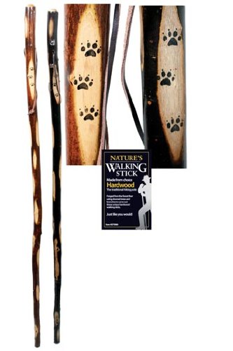 Natural hardwood hiking stick (paw prints & strap),…