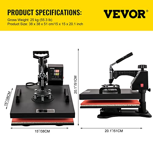 VEVOR Heat Press 15x15 Inch 8 in 1 Heat Press Machine Digital