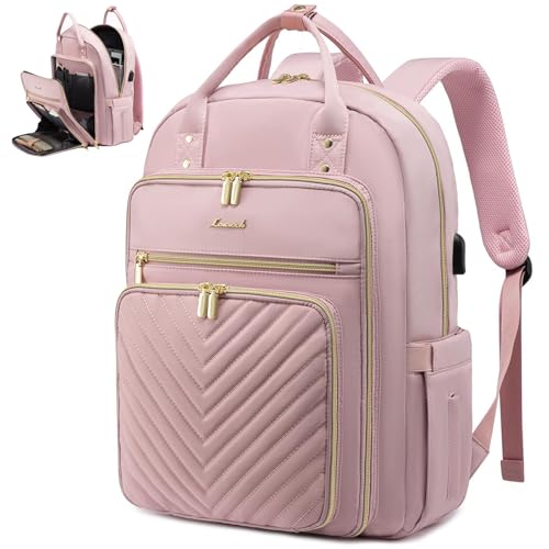 LOVEVOOK Laptop Backpack USB Port Water Resistant Pink