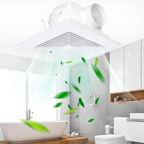 Bathroom Exhaust Fan (8 inch White), 100CFM 1.0 Sones Low Noise - All ...