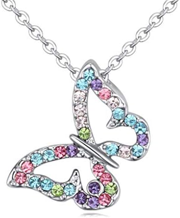 Kiokioa Butterfly Multi-Color Crystal Charm Pendant Necklace for Girls, Teens and Women