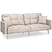 Best Choice Products Linen Upholstered Tufted Convertible Splitback Sleeper Futon w/Pillows, Beige