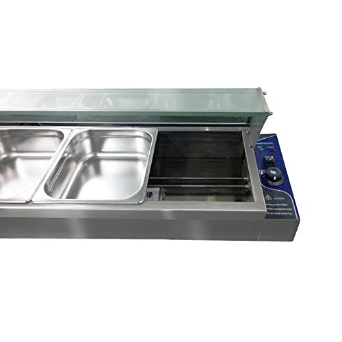 TAIMIKO Bain Marie Food Warmer Buffet Warmer Steam Table Stainless Steel Electric Container Temperature Control W/Glass Top for Catering and Restaurants Commercial Grade 1800W, 1/2 GN 5Pan - Thumbnail 3