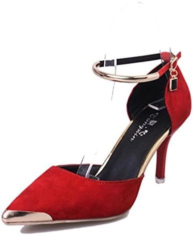 Girllike Women's Elegant Slingback Ankle Strap Buckle Pointed Toe Stiletto Metal Heel and Pumps Shoes Attractive Design (8.5 B(M) US Women/CN39, red)