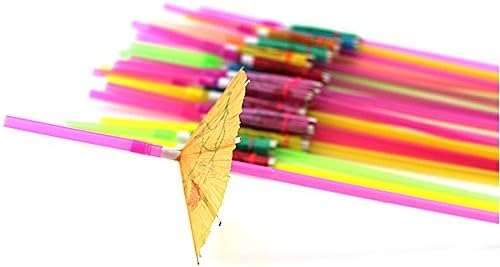 50PCS Multicolored Umbrella-Shaped Straws Disposable Flexible Drinking Straws Plastic Straws for Island Themed Party, Kitchen Supplies, Bars, Restaurants