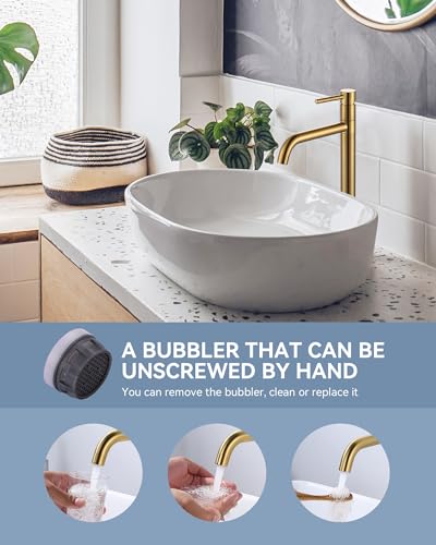 ARCORA High Basin Tap, High Single Lever Mixer, 360° Rotating, Ceramic Cartridge, Solid Brass Stainless Steel, Smooth Temperature Adjustment, for Bathroom Sink, Gold