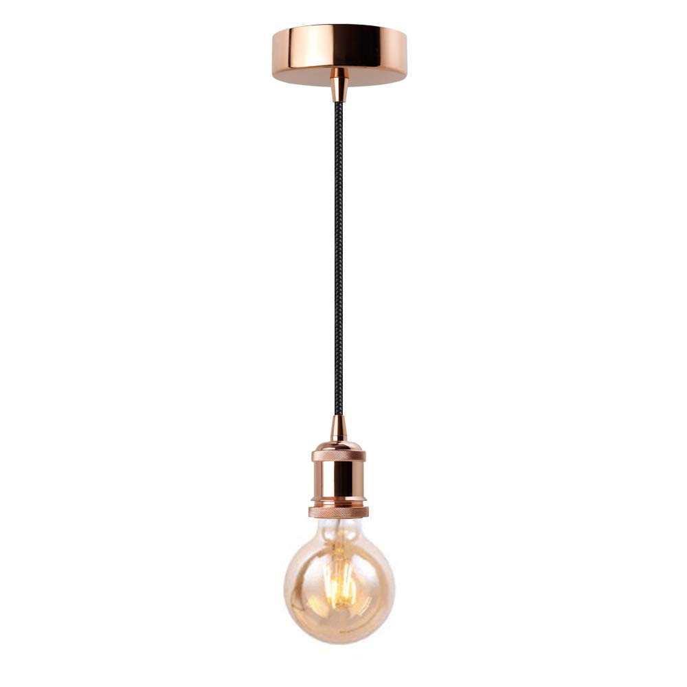 BXROIU Vintage Retro E27 Hängelampe Halter mit 1.2M Kabel Deckenfassung Fassung Socket Lampenfuss für Hängeleuchte (Gold Rose)