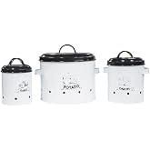 SOTECH Potato Onion Garlic Storage Bin with Lid Set of 3 Kitchen Pantry Organizer and Tin Vegetable Keeper Ventilated Vintage Grey and White Farmhouse Metal Containers Keeps Vegetables Fresh