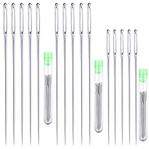 Large Eye Hand Sewing Needles (15 Pcs) - 2 Sizes (2.4", 2") and 3 Clear Storage Tubes