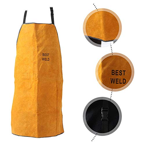 Bestmemories Leather Welder Apron Heavy Duty Flame Retardant Welding Work Apron Unisex Adjustable Work Shop Protective Clothing for Home Kitchen Cooking