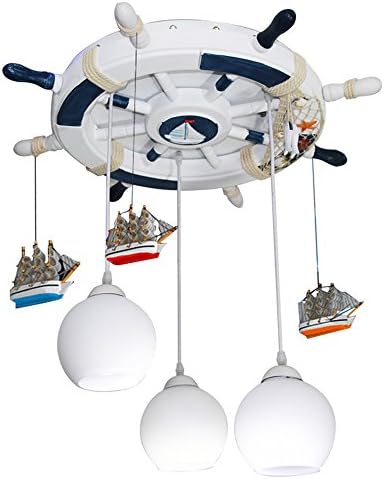 OwOw Modern Simple Children'S Room Wonderful And Cool Pirate Ship With Steering Wheel Pendant Lights Ceiling Lights For Boys Or Girls Living Room Decoration Full Imagination,62Cm [Energy Class A+++]