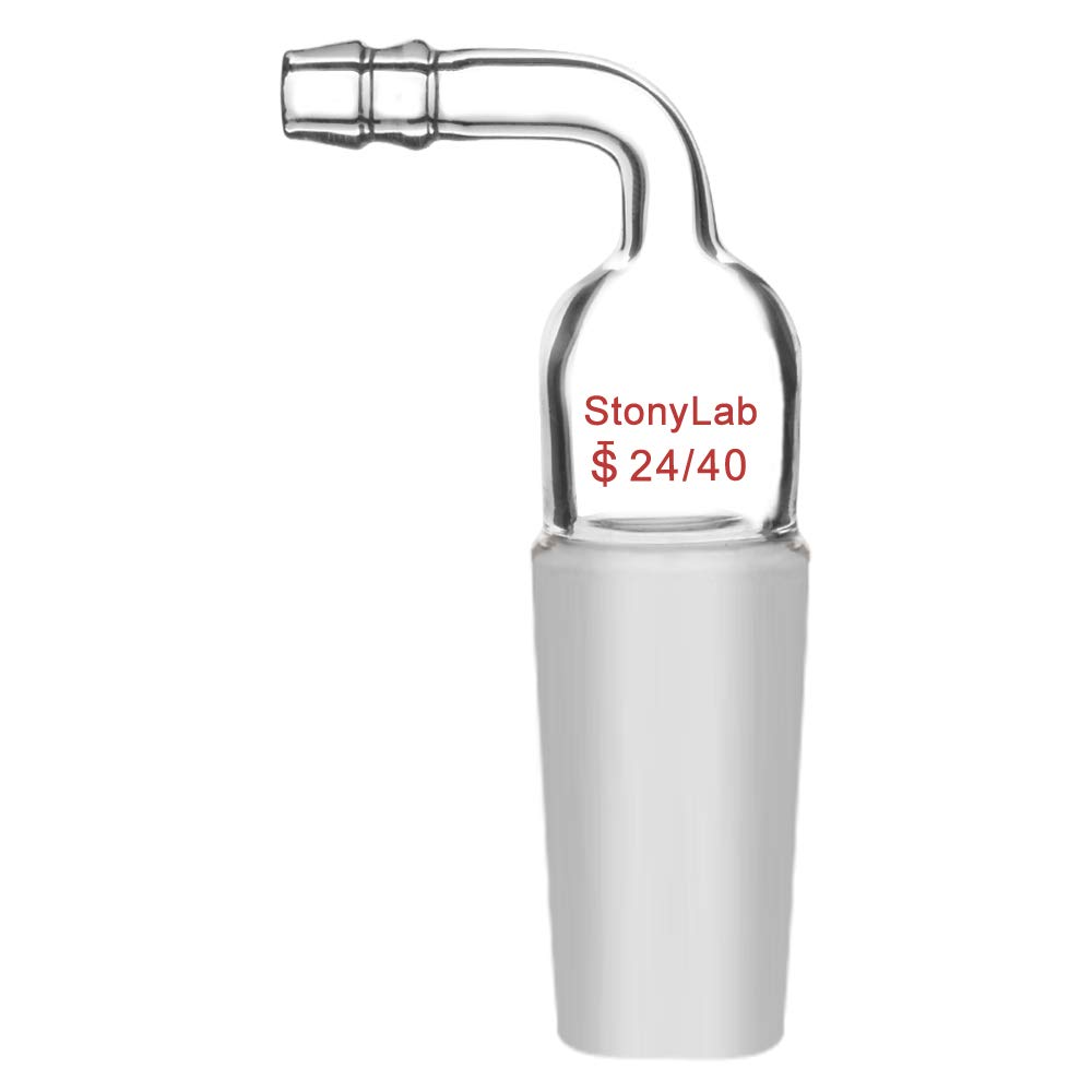 StonyLab Glass Bent Inlet Adapter With 24/40 Male Glass Joint and 9 mm Hose Connection Lab Glassware, 1 Pack